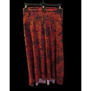 LuLaRoe Azure Skirt Large Red Orange Black Floral Paisley A-Line
